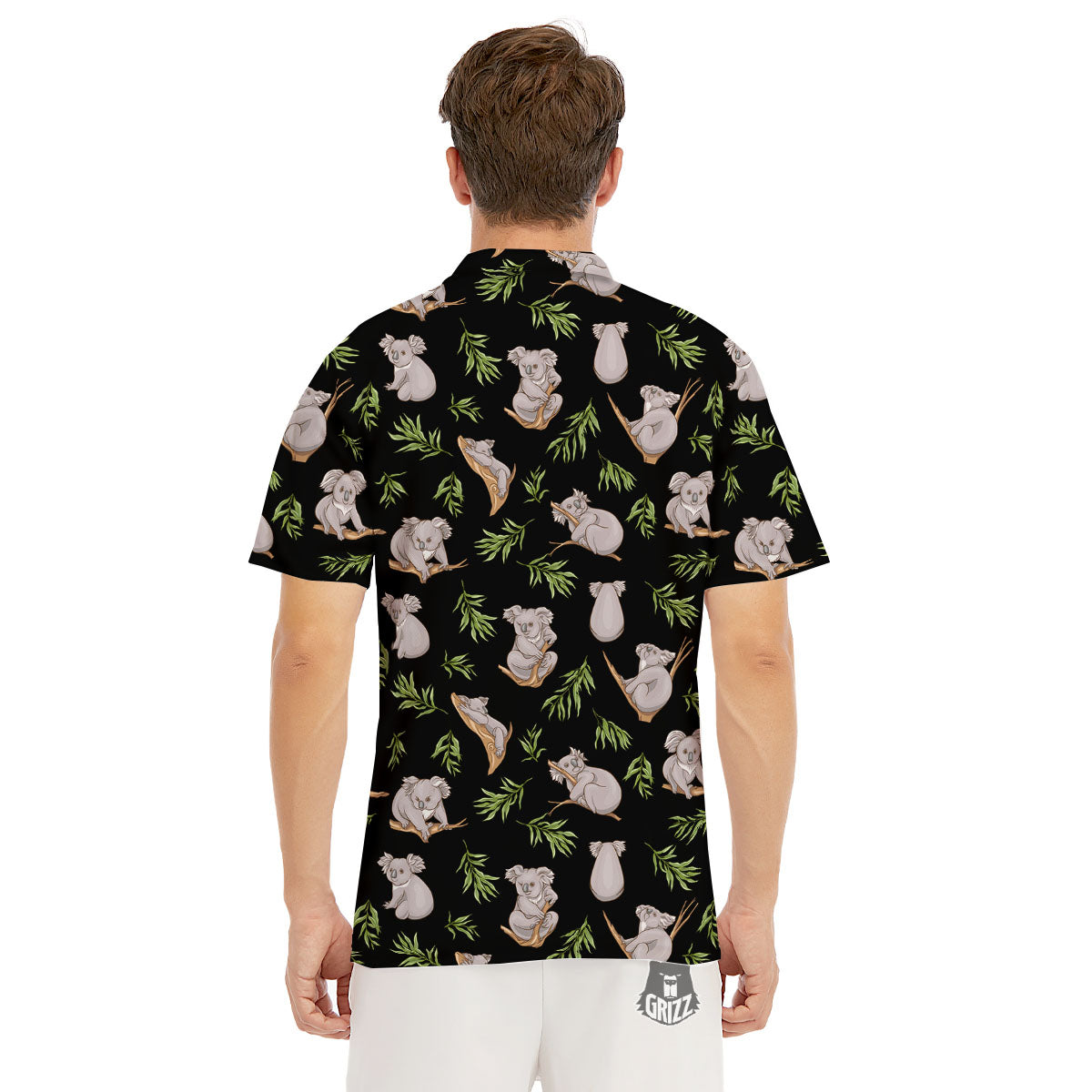 Koala Bear Black Print Pattern Men's Golf Shirts-grizzshop