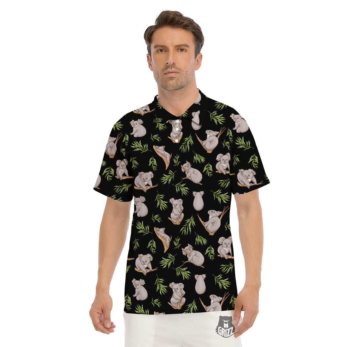 Koala Bear Black Print Pattern Men's Golf Shirts-grizzshop