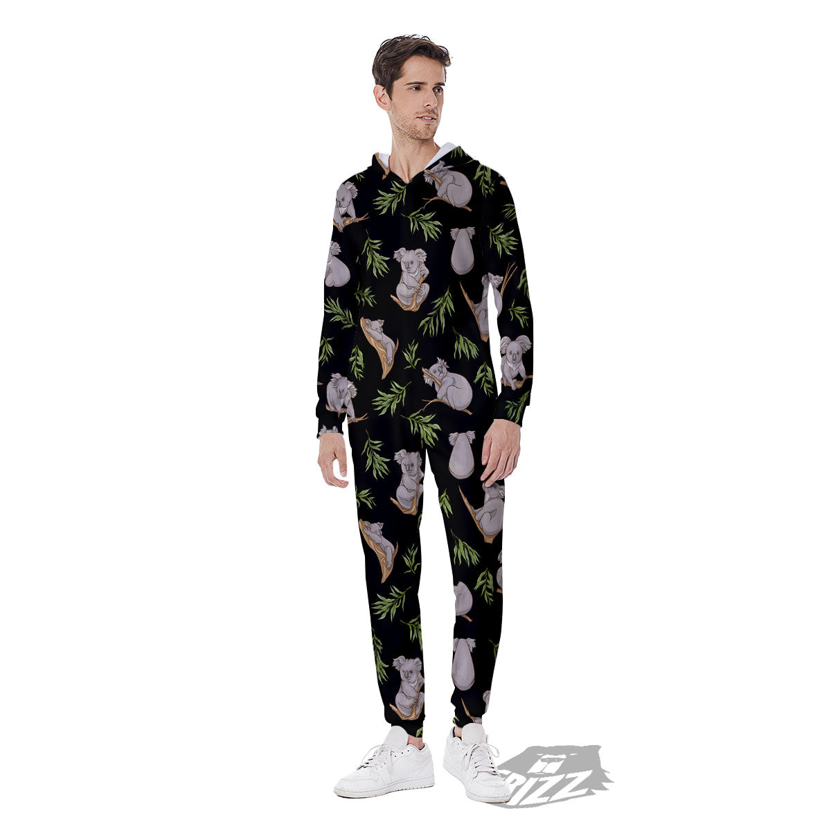 Koala Bear Black Print Pattern Men's Jumpsuit-grizzshop
