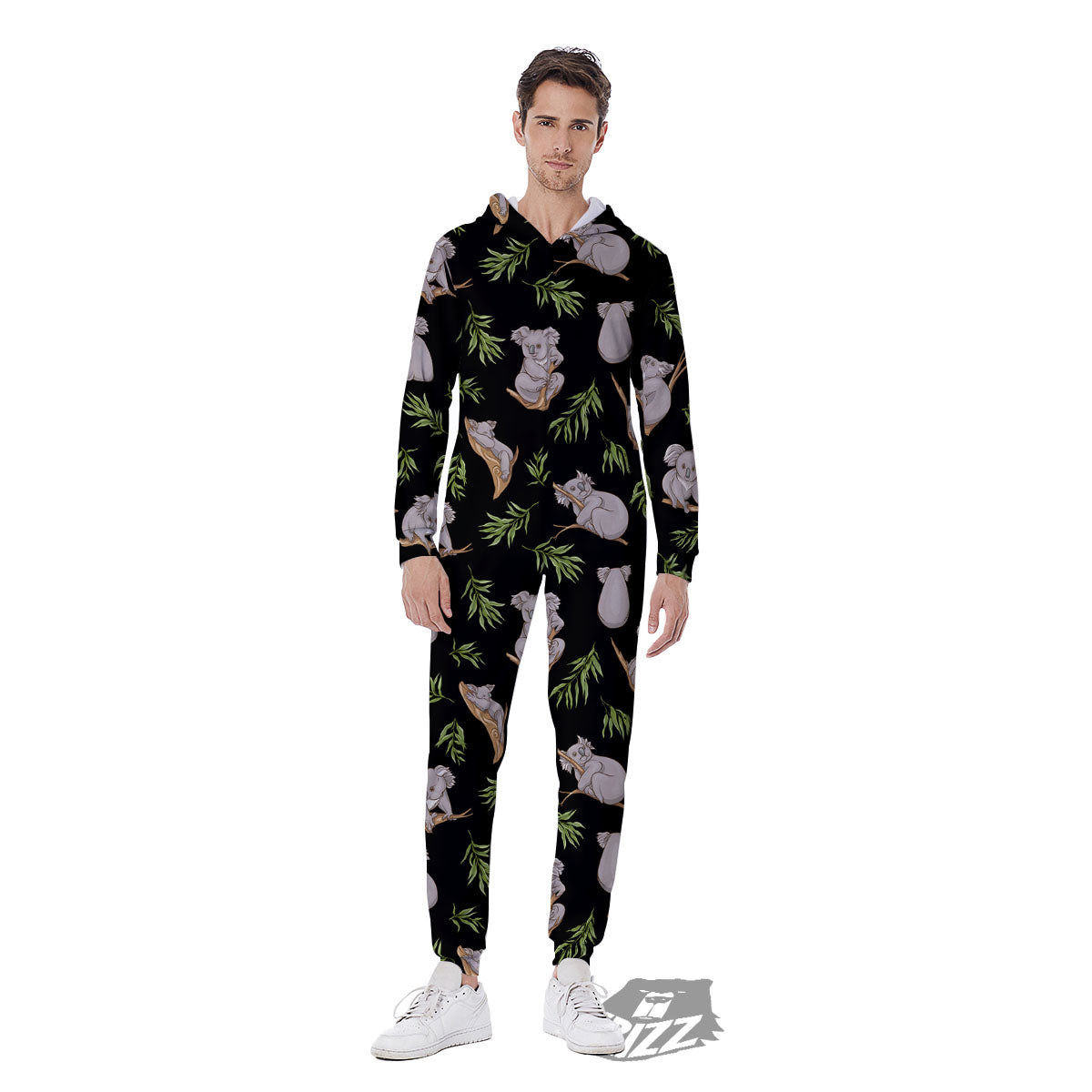 Koala Bear Black Print Pattern Men's Jumpsuit-grizzshop