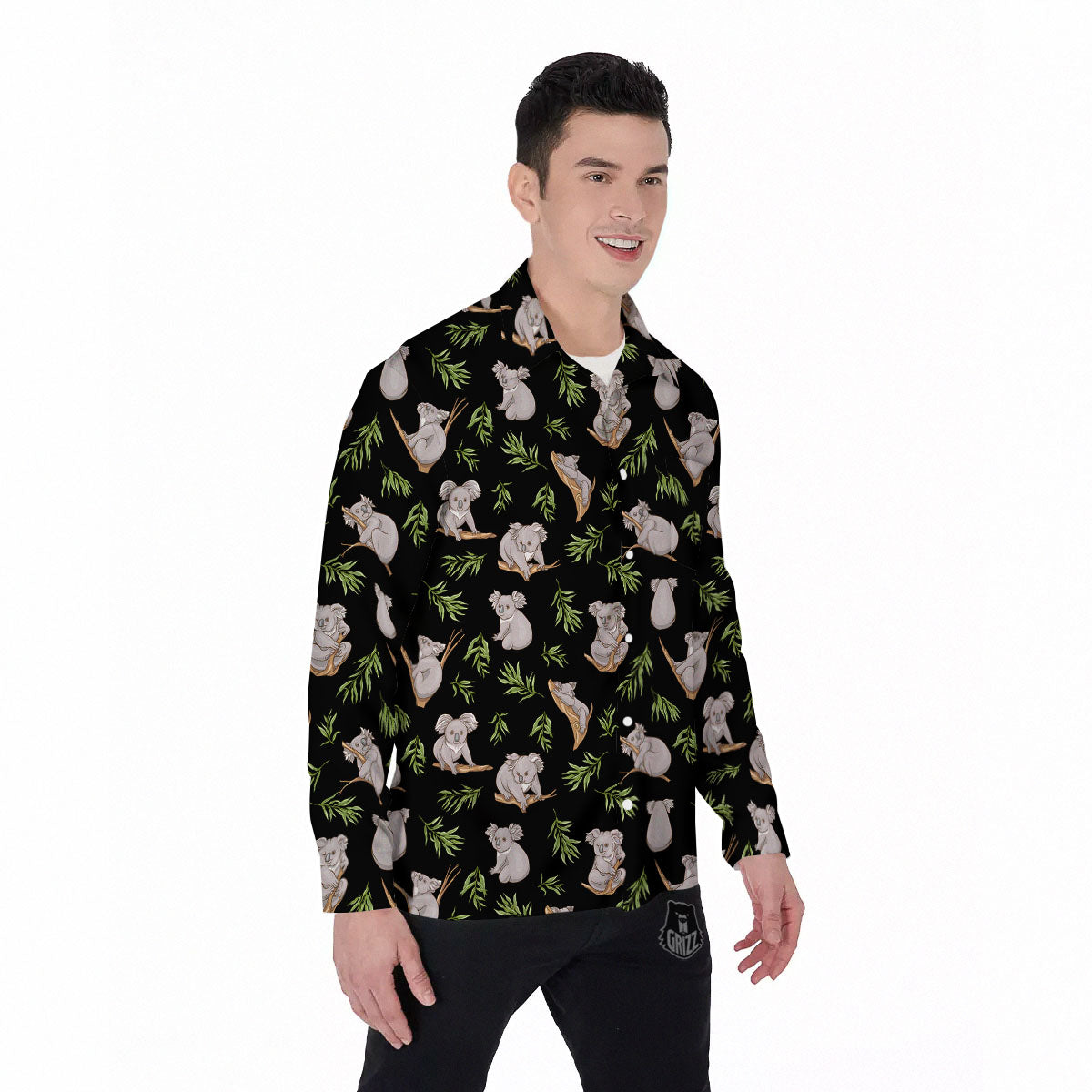 Koala Bear Black Print Pattern Men's Long Sleeve Shirts-grizzshop
