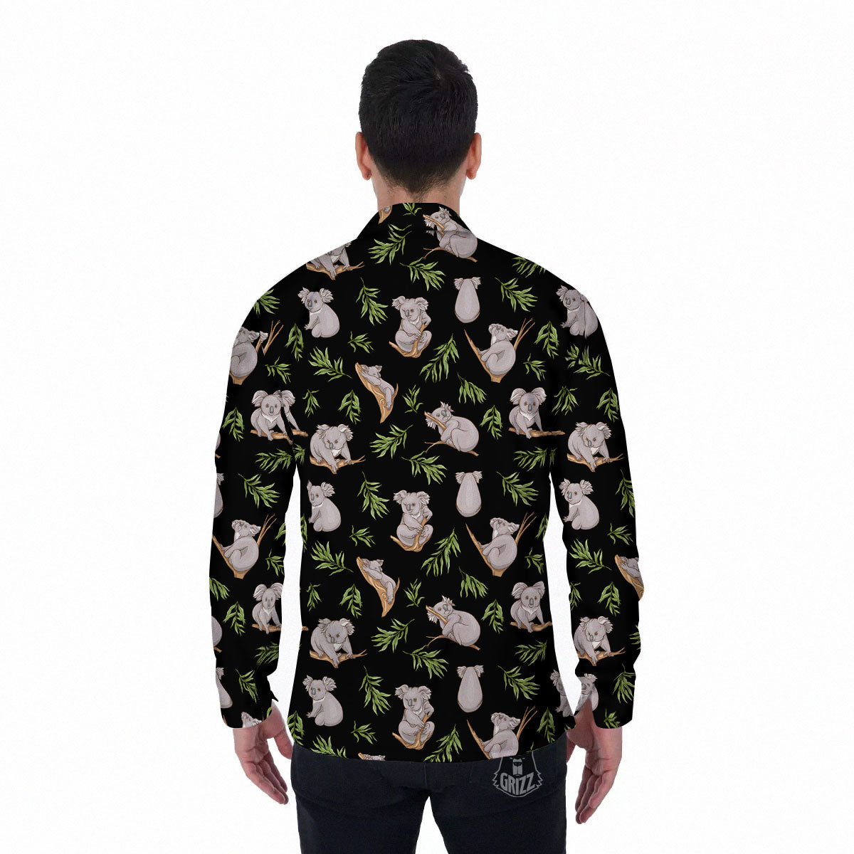 Koala Bear Black Print Pattern Men's Long Sleeve Shirts-grizzshop