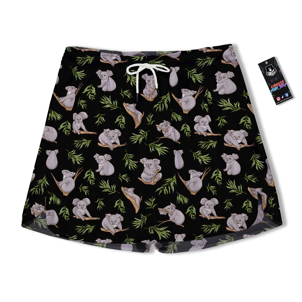 Koala Bear Black Print Pattern Men's Running Shorts-grizzshop