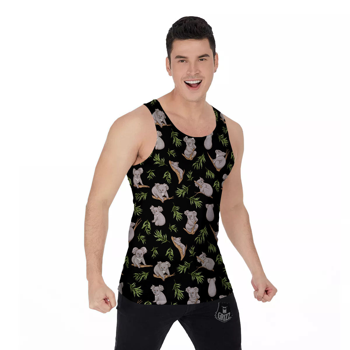 Koala Bear Black Print Pattern Men's Tank Top-grizzshop
