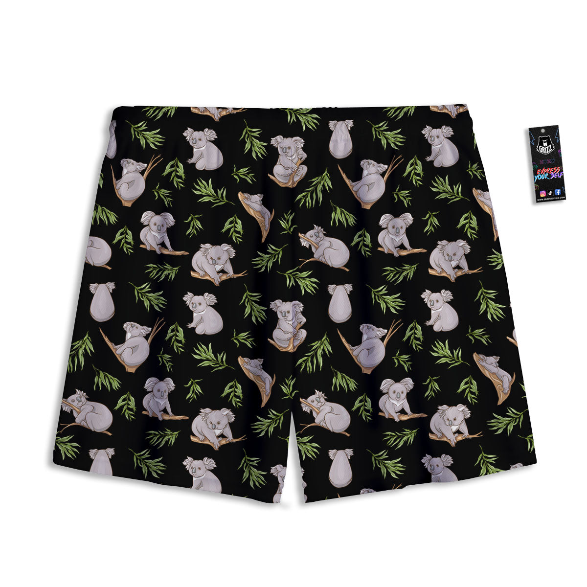 Koala Bear Black Print Pattern Mesh Shorts