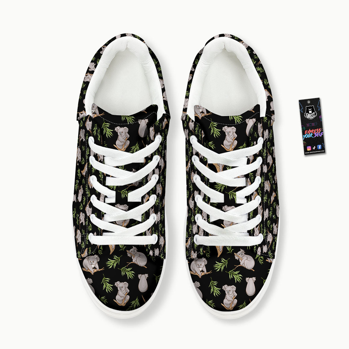Koala Bear Black Print Pattern Platform Shoes-grizzshop