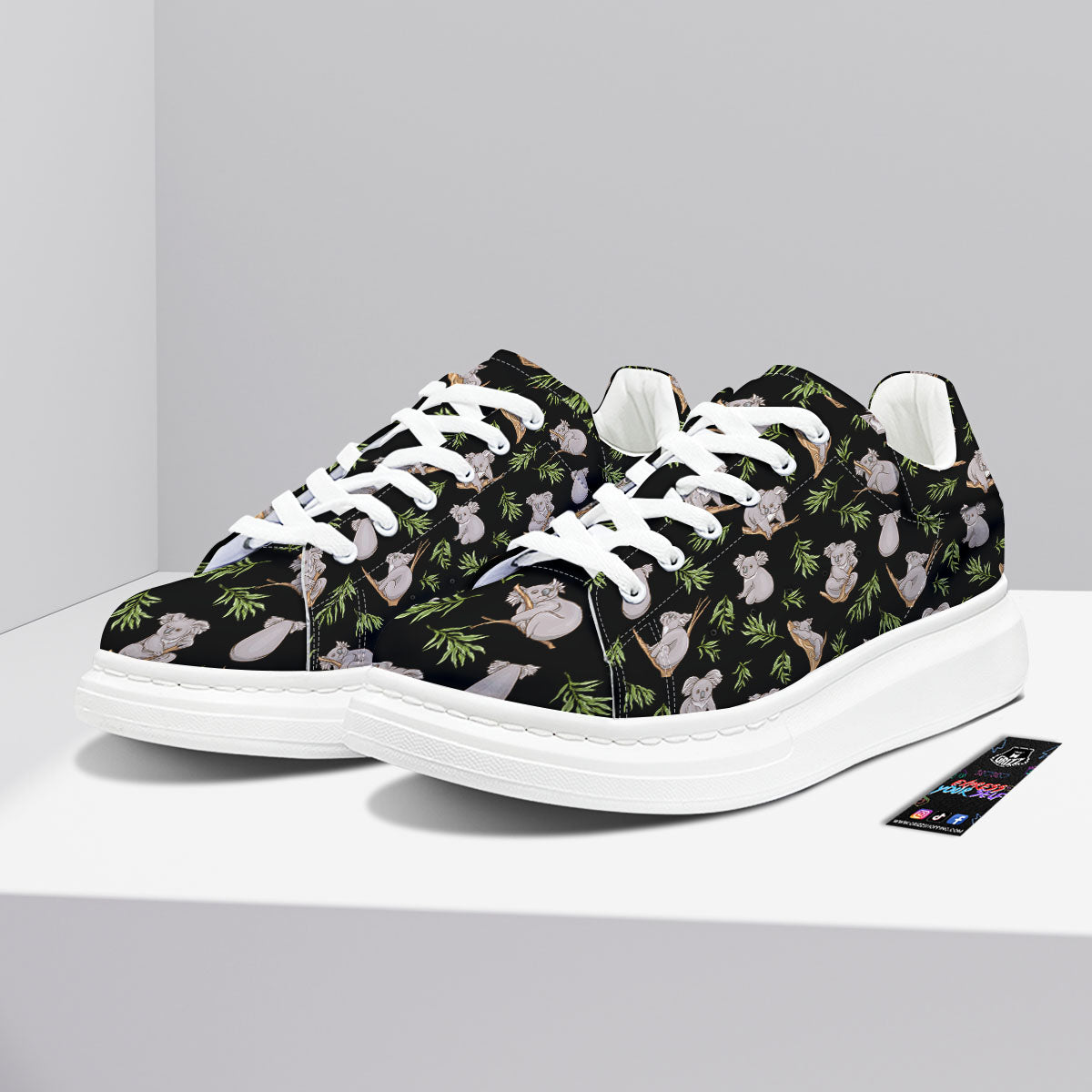 Koala Bear Black Print Pattern Platform Shoes-grizzshop