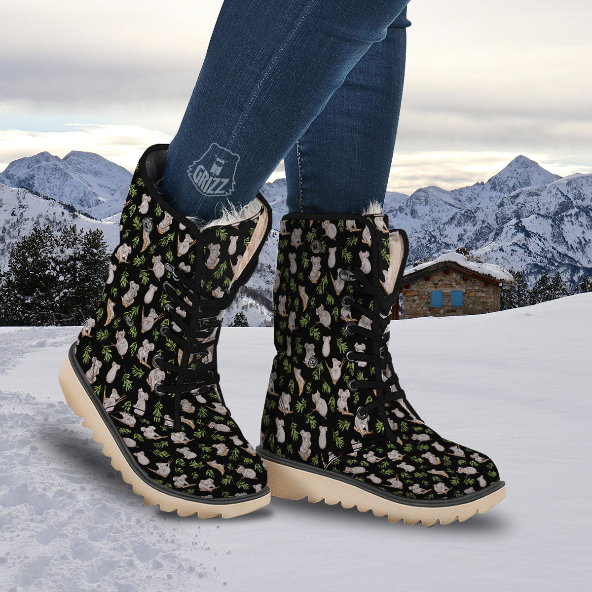 Koala Bear Black Print Pattern Snow Boots-grizzshop