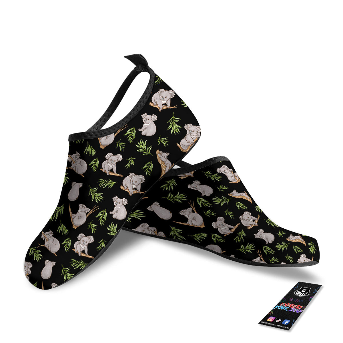Koala Bear Black Print Pattern Water Shoes-grizzshop