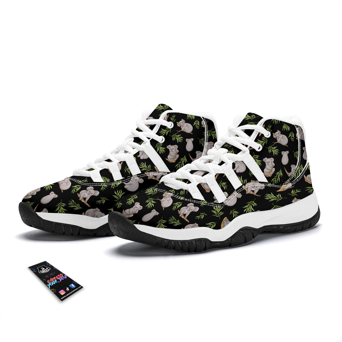 Koala Bear Black Print Pattern White Bball Shoes-grizzshop