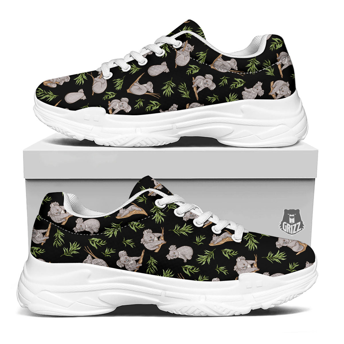 Koala Bear Black Print Pattern White Chunky Shoes-grizzshop