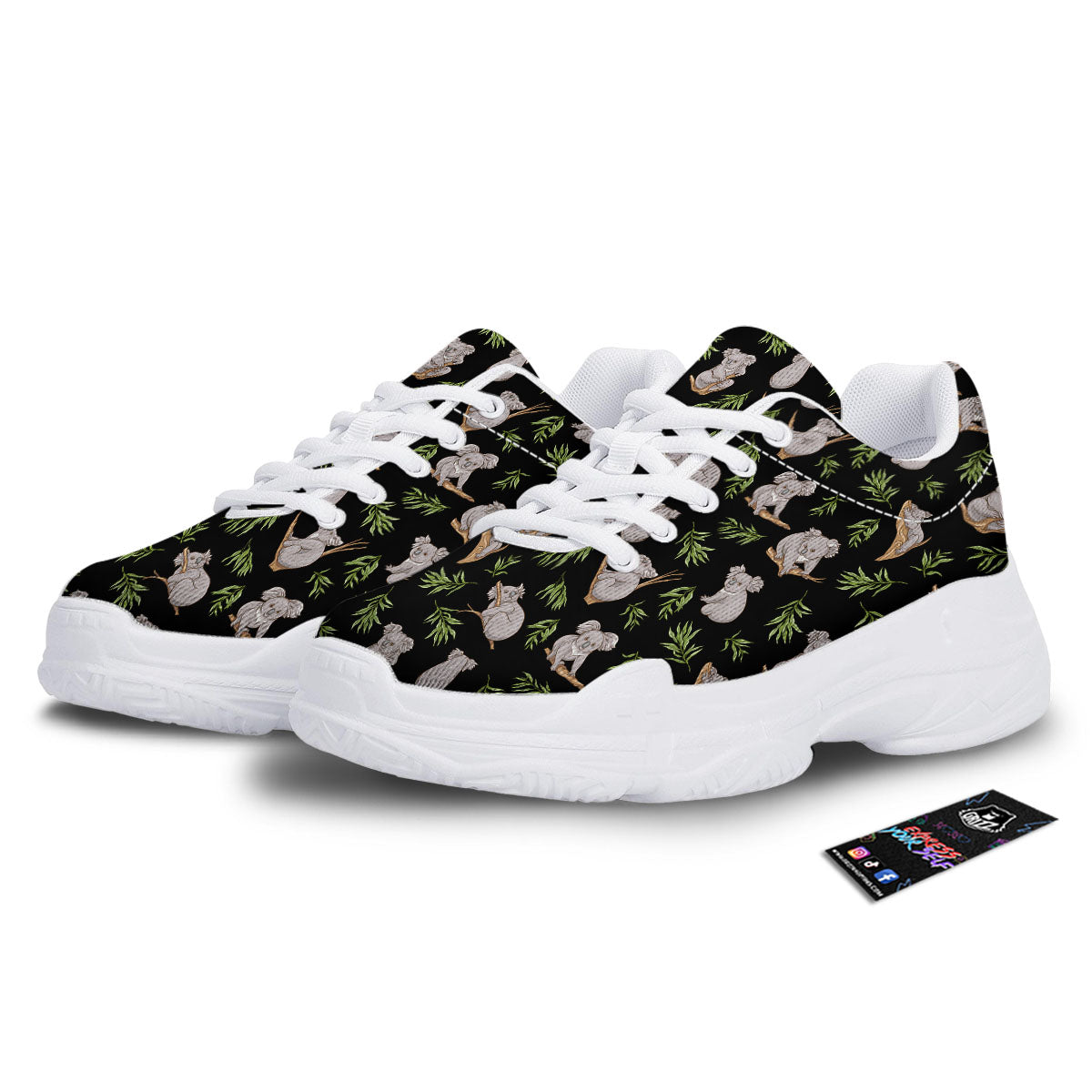 Koala Bear Black Print Pattern White Chunky Shoes-grizzshop