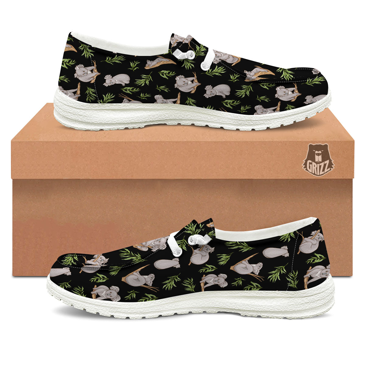 Koala Bear Black Print Pattern White Loafers-grizzshop