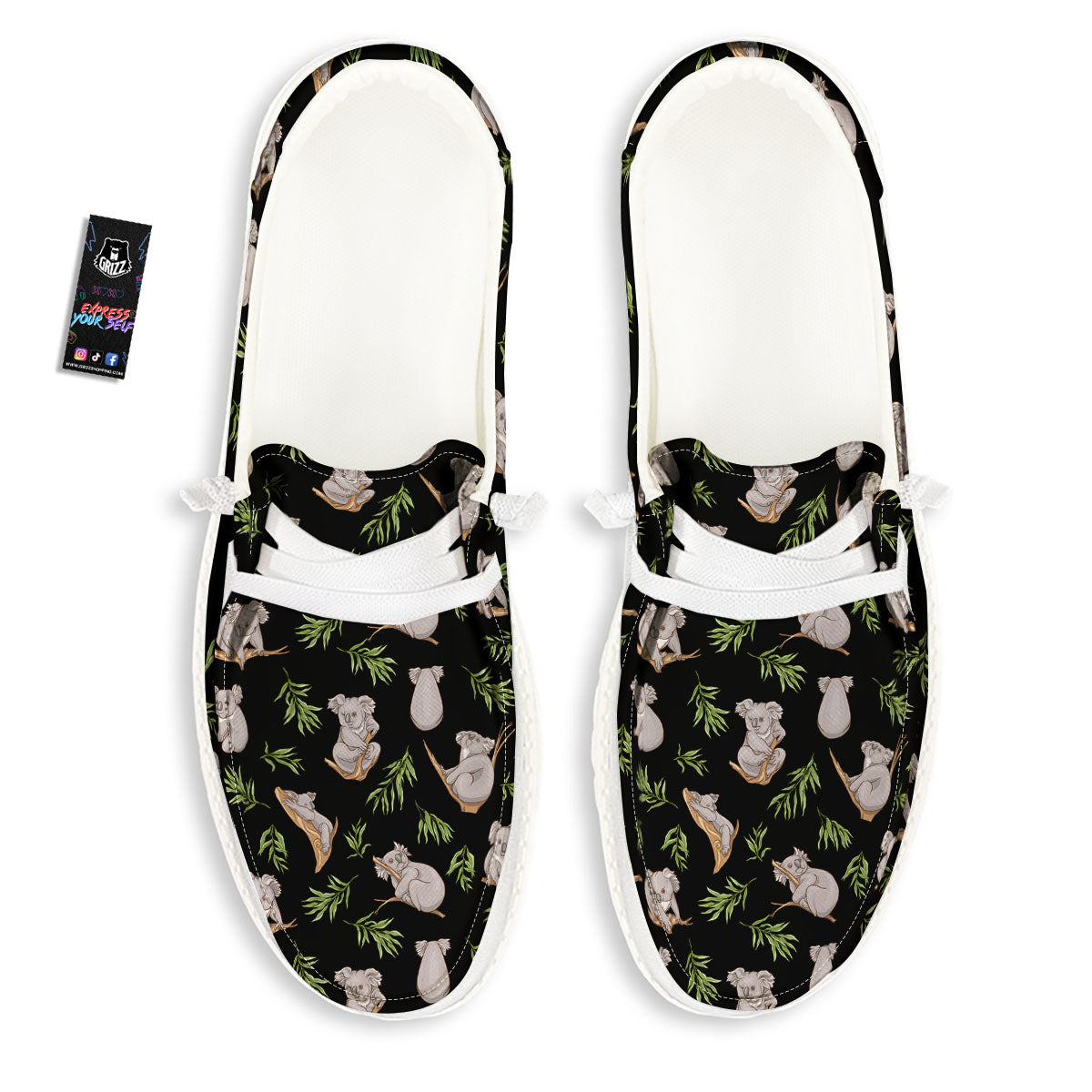 Koala Bear Black Print Pattern White Loafers-grizzshop