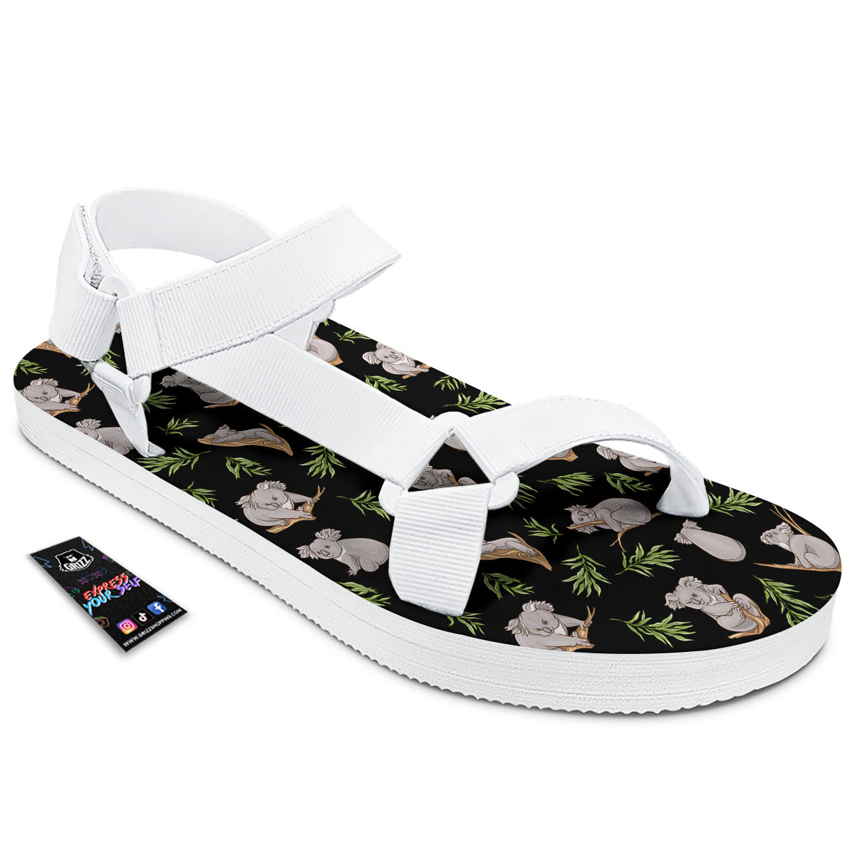 Koala Bear Black Print Pattern White Open Toe Sandals-grizzshop