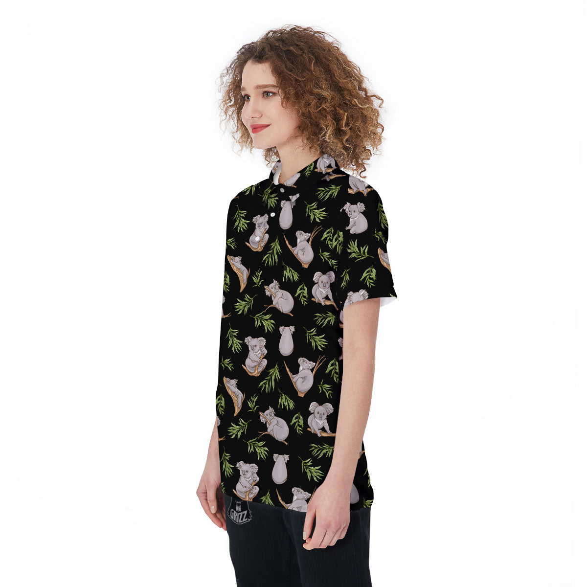 Koala Bear Black Print Pattern Women's Golf Shirts-grizzshop