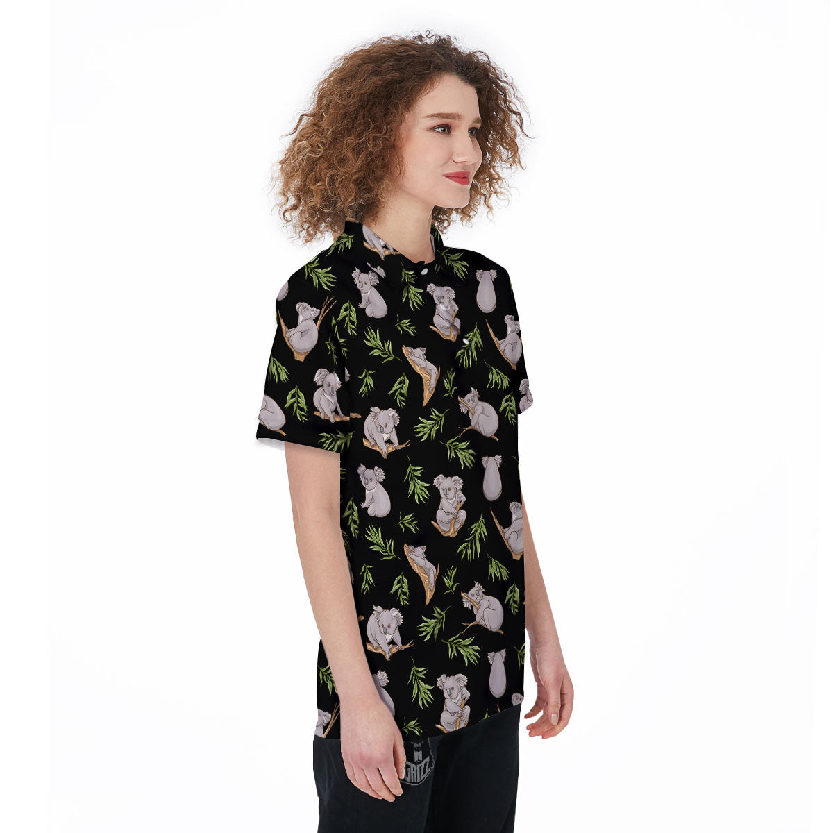 Koala Bear Black Print Pattern Women's Golf Shirts-grizzshop