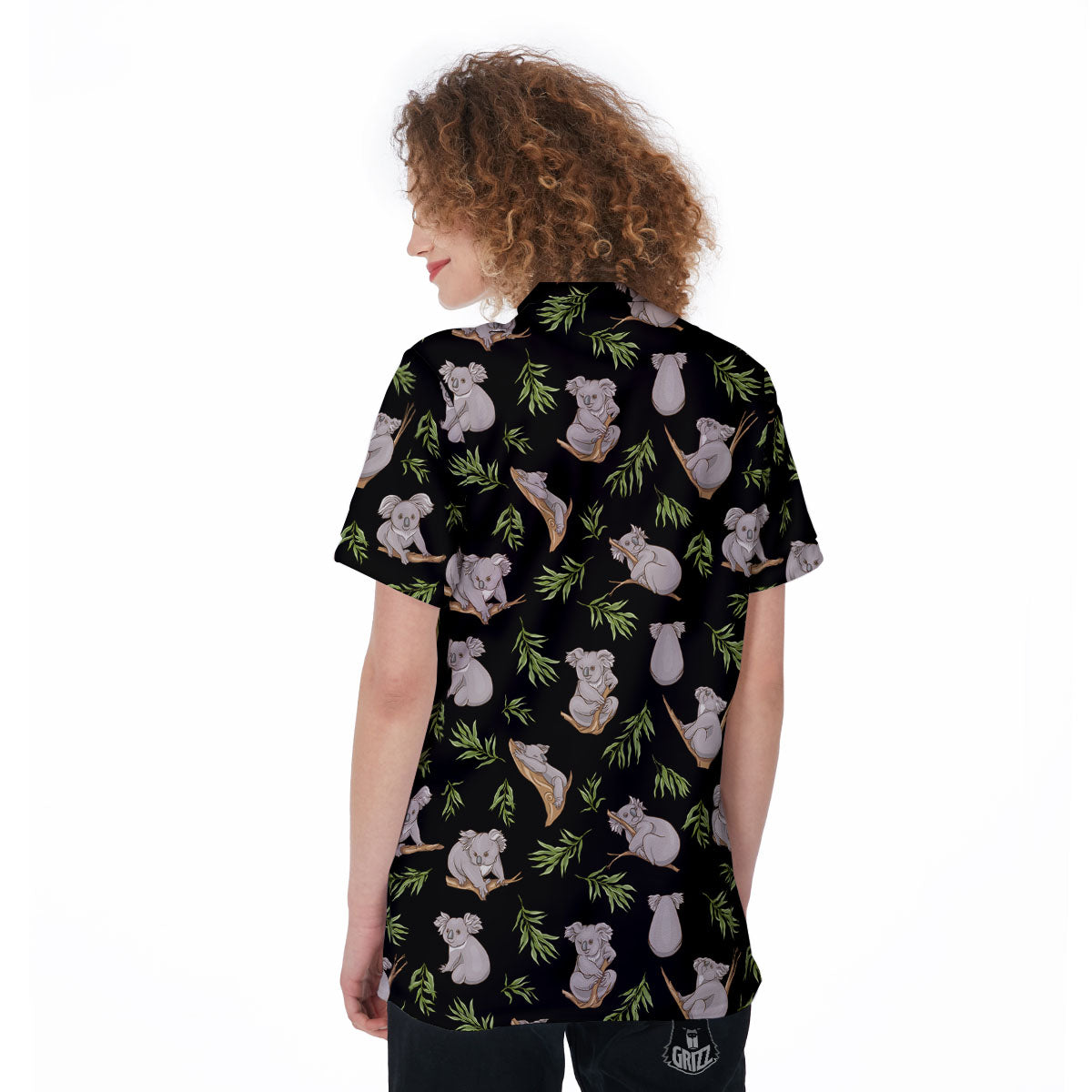 Koala Bear Black Print Pattern Women's Golf Shirts-grizzshop