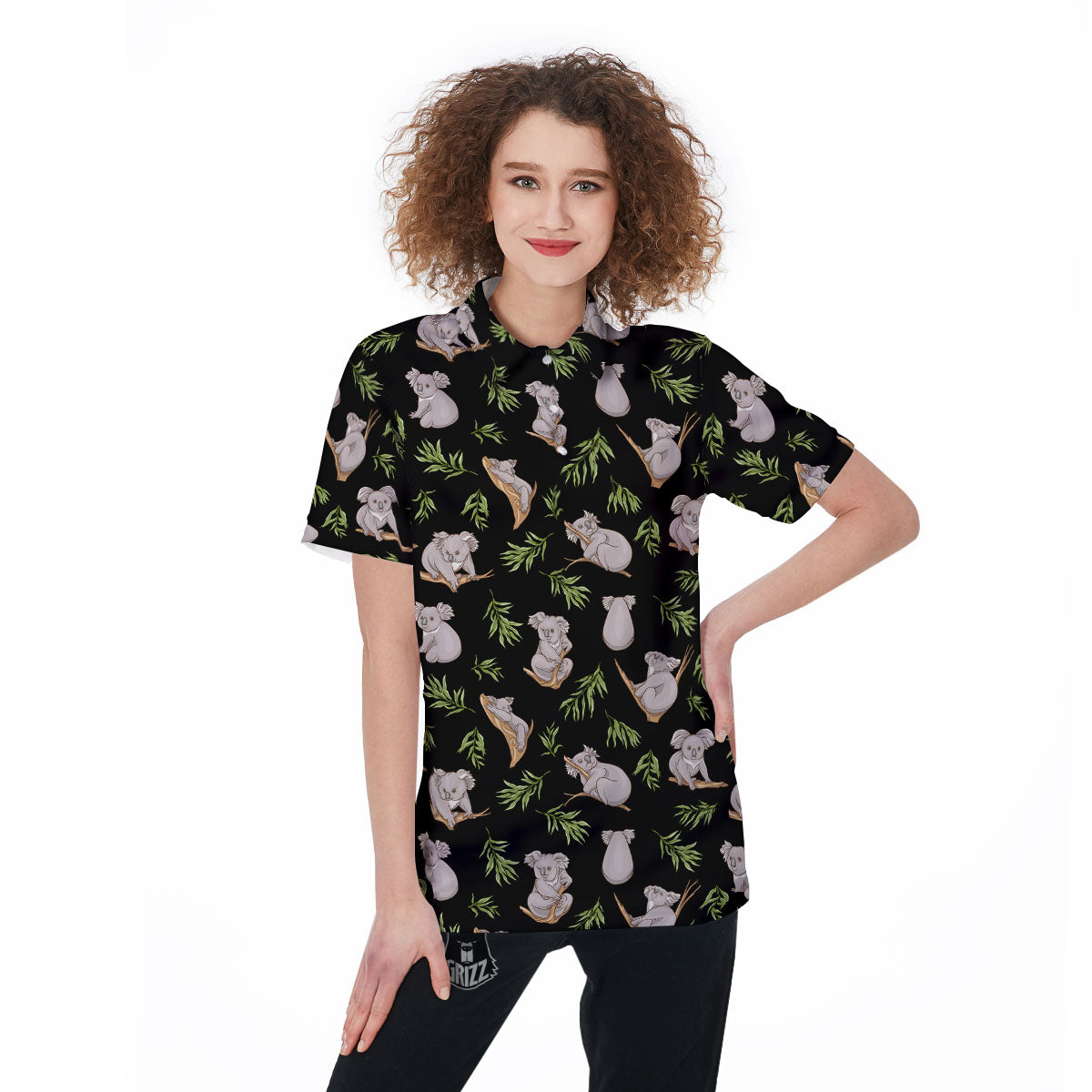 Koala Bear Black Print Pattern Women's Golf Shirts-grizzshop