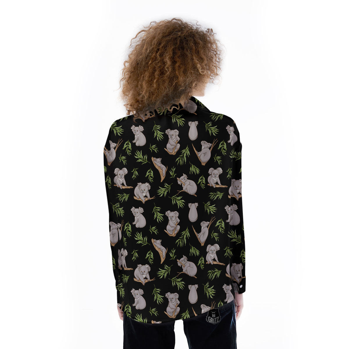 Koala Bear Black Print Pattern Women's Long Sleeve Shirts-grizzshop