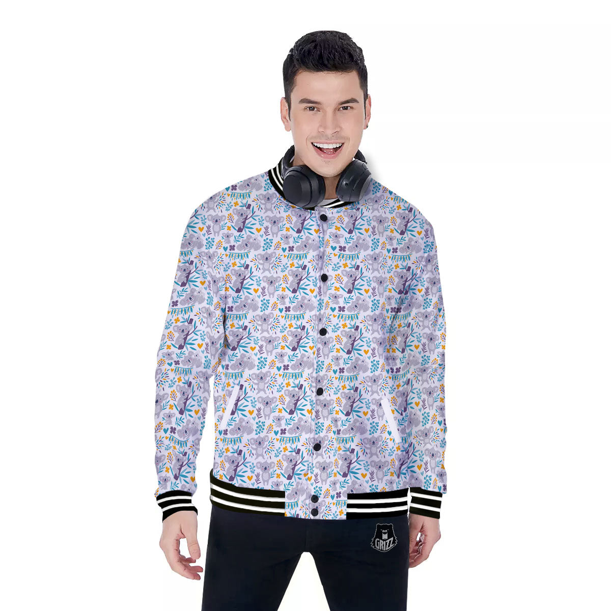 Koala Cartoon Print Pattern Baseball Jacket-grizzshop