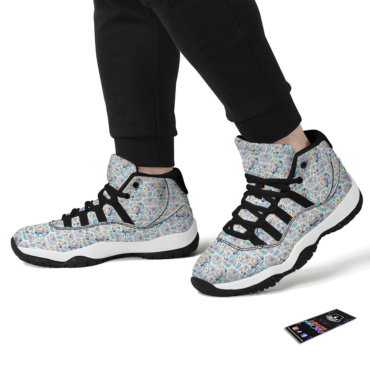 Koala Cartoon Print Pattern Black Bball Shoes-grizzshop