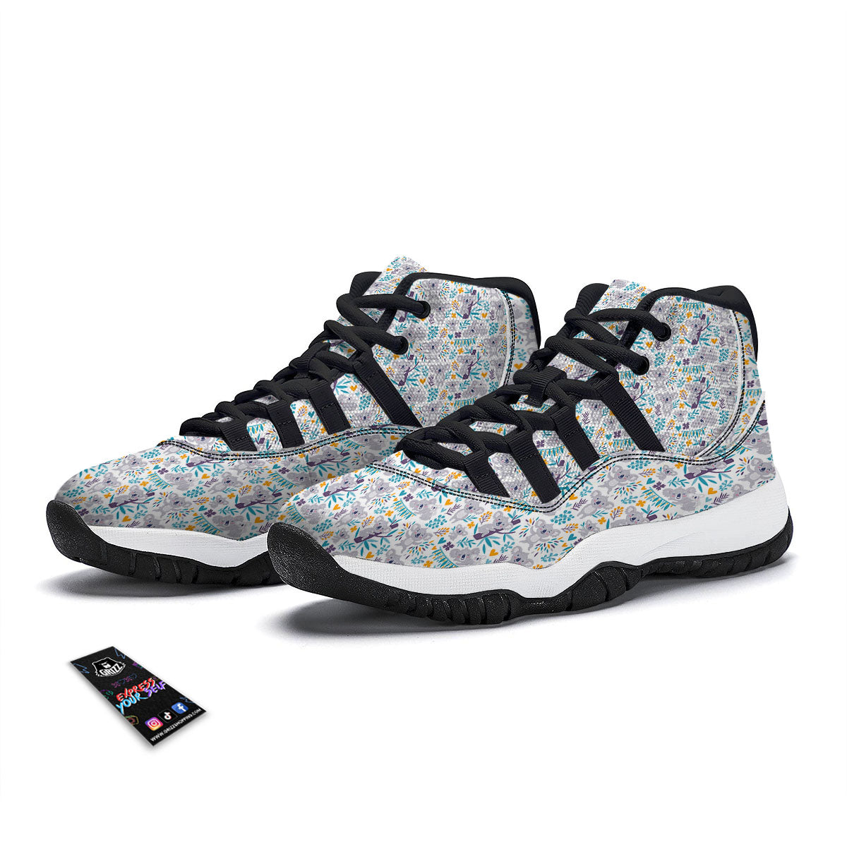Koala Cartoon Print Pattern Black Bball Shoes-grizzshop