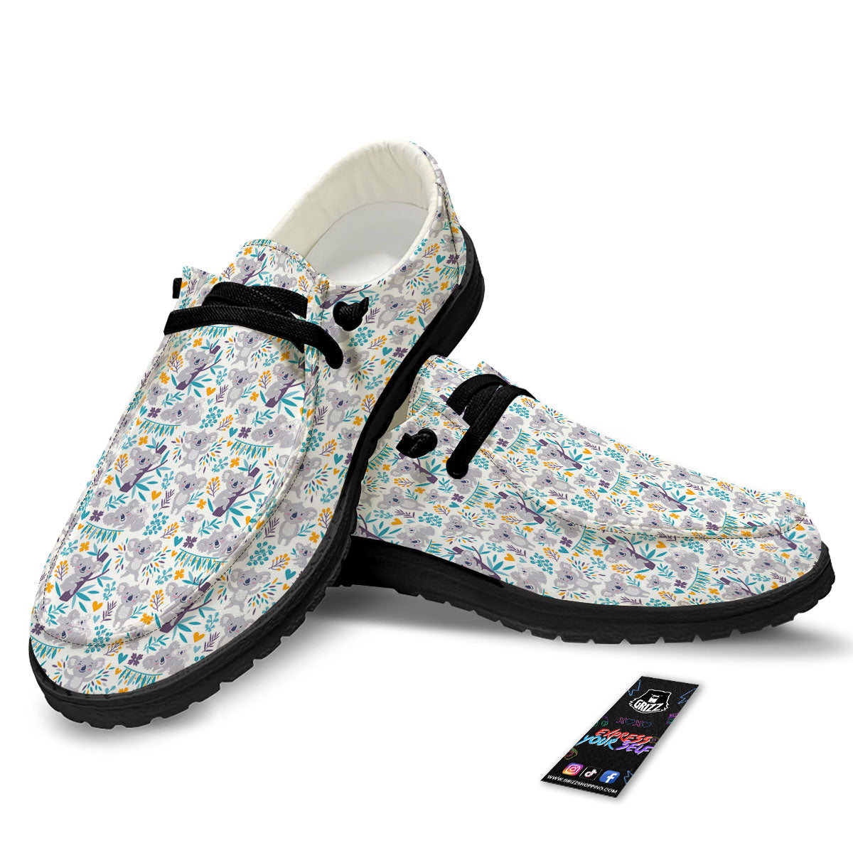Koala Cartoon Print Pattern Black Loafers-grizzshop