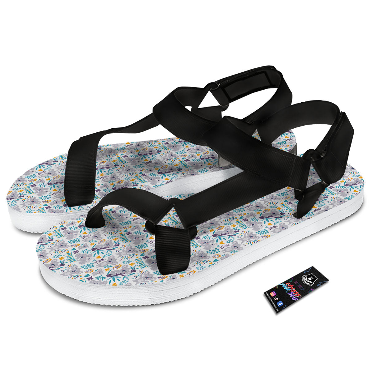 Koala Cartoon Print Pattern Black Open Toe Sandals-grizzshop