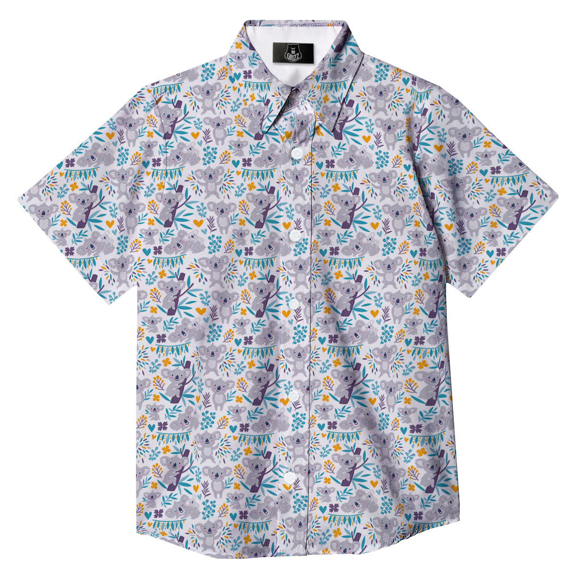 Koala Cartoon Print Pattern Button Up Shirt-grizzshop