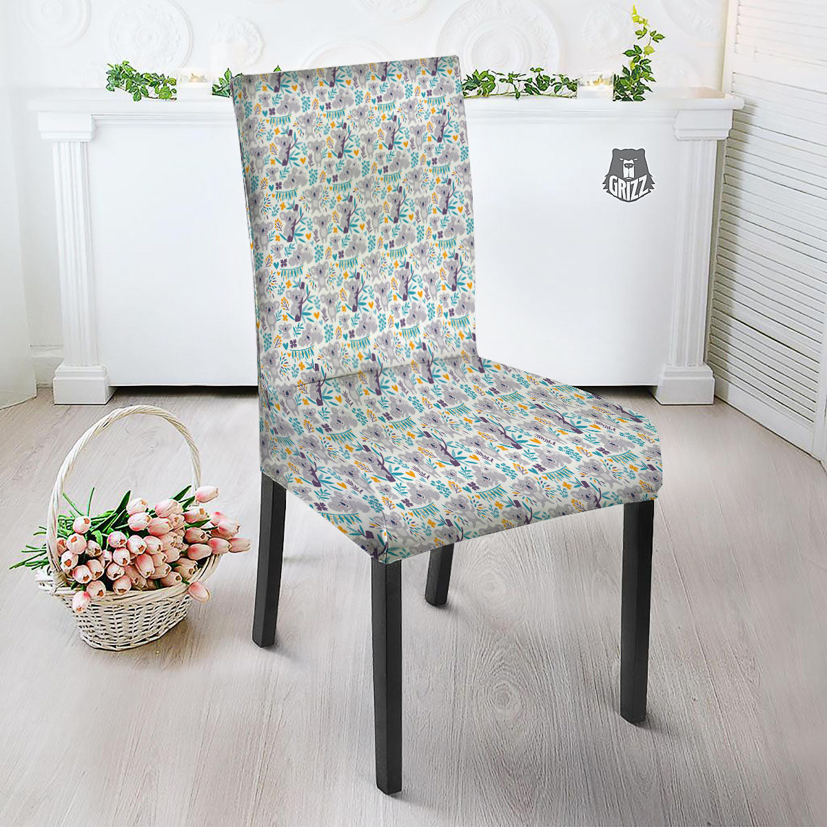 Koala Cartoon Print Pattern Dining Chair Slipcover-grizzshop