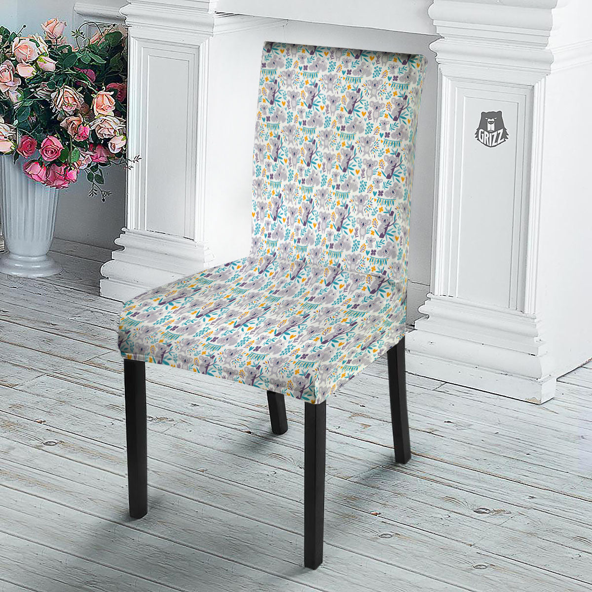 Koala Cartoon Print Pattern Dining Chair Slipcover-grizzshop