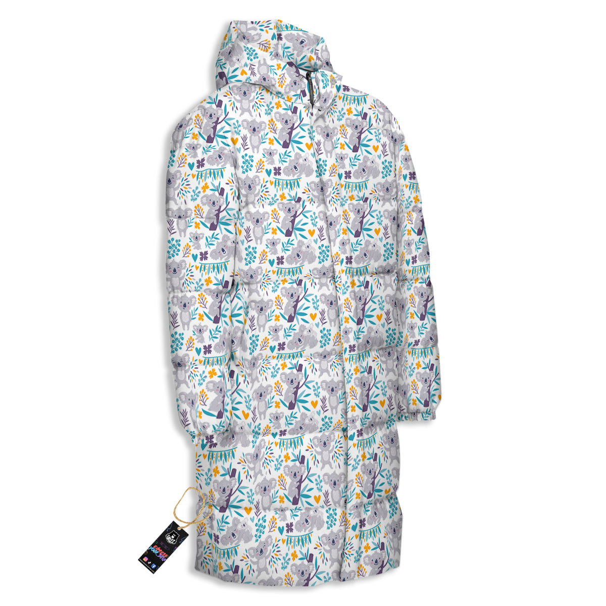 Koala Cartoon Print Pattern Long Down Jacket-grizzshop