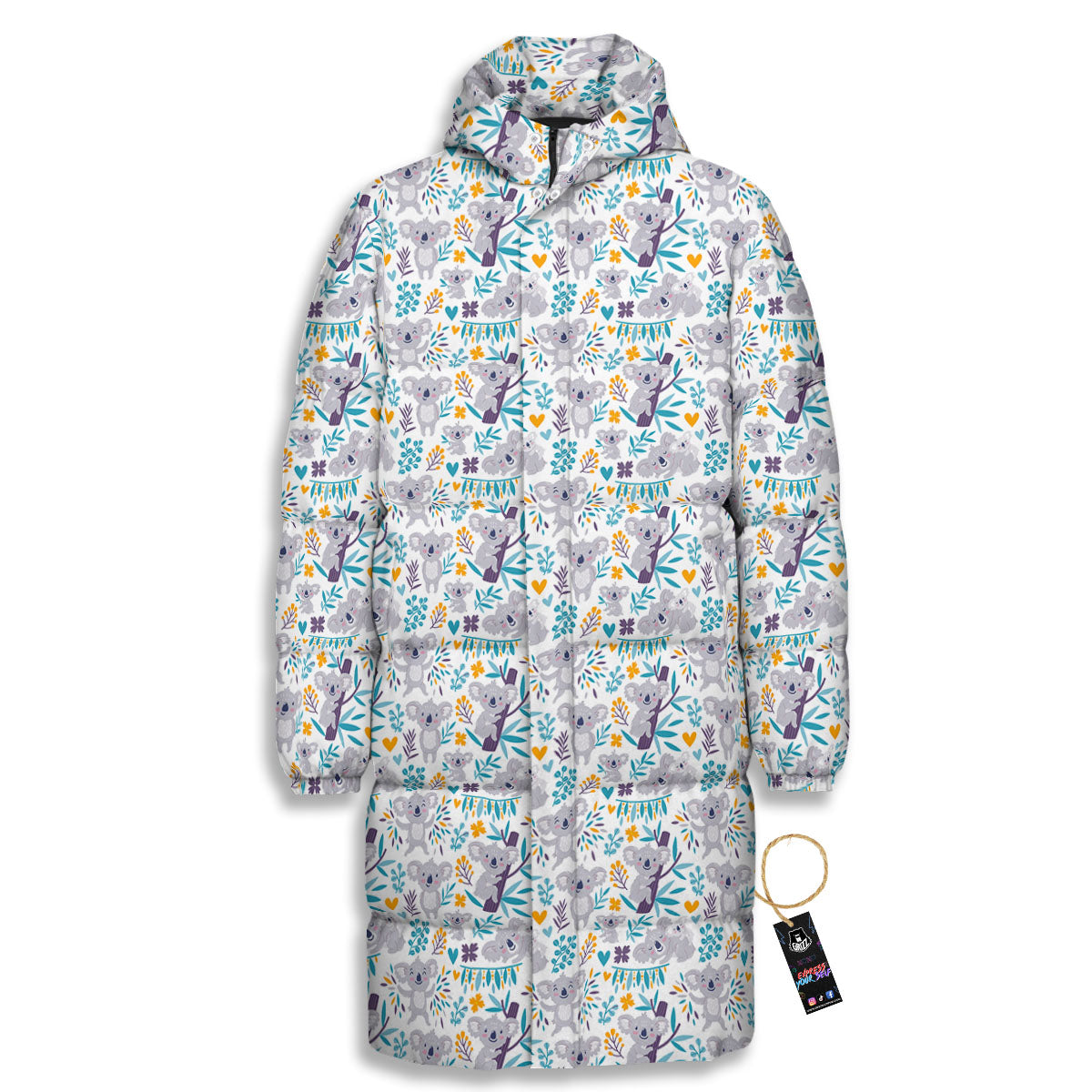 Koala Cartoon Print Pattern Long Down Jacket-grizzshop