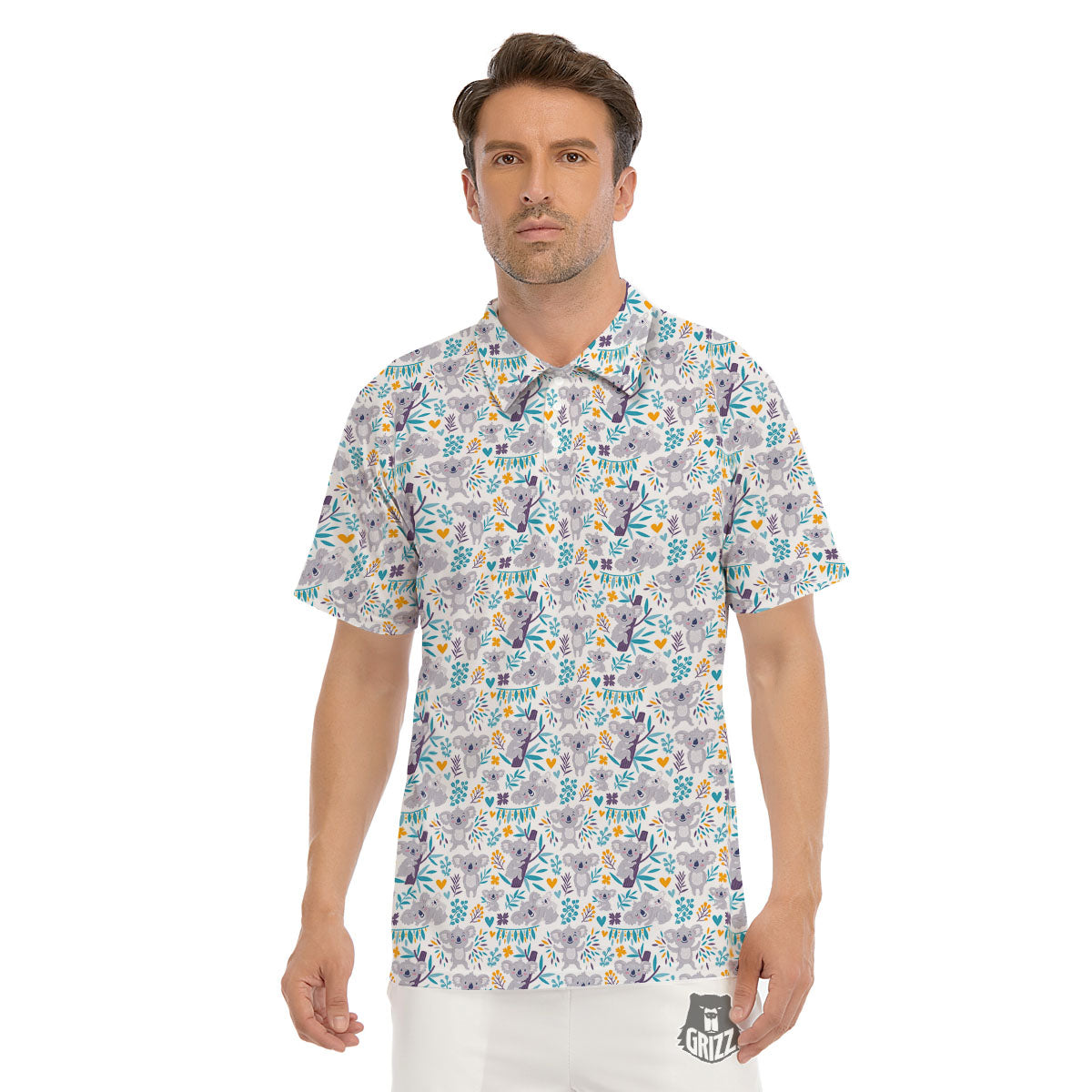 Koala Cartoon Print Pattern Men's Golf Shirts-grizzshop