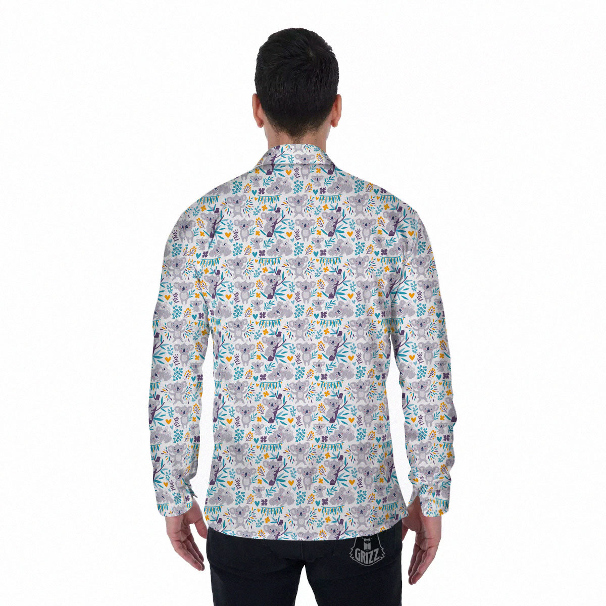 Koala Cartoon Print Pattern Men's Long Sleeve Shirts-grizzshop