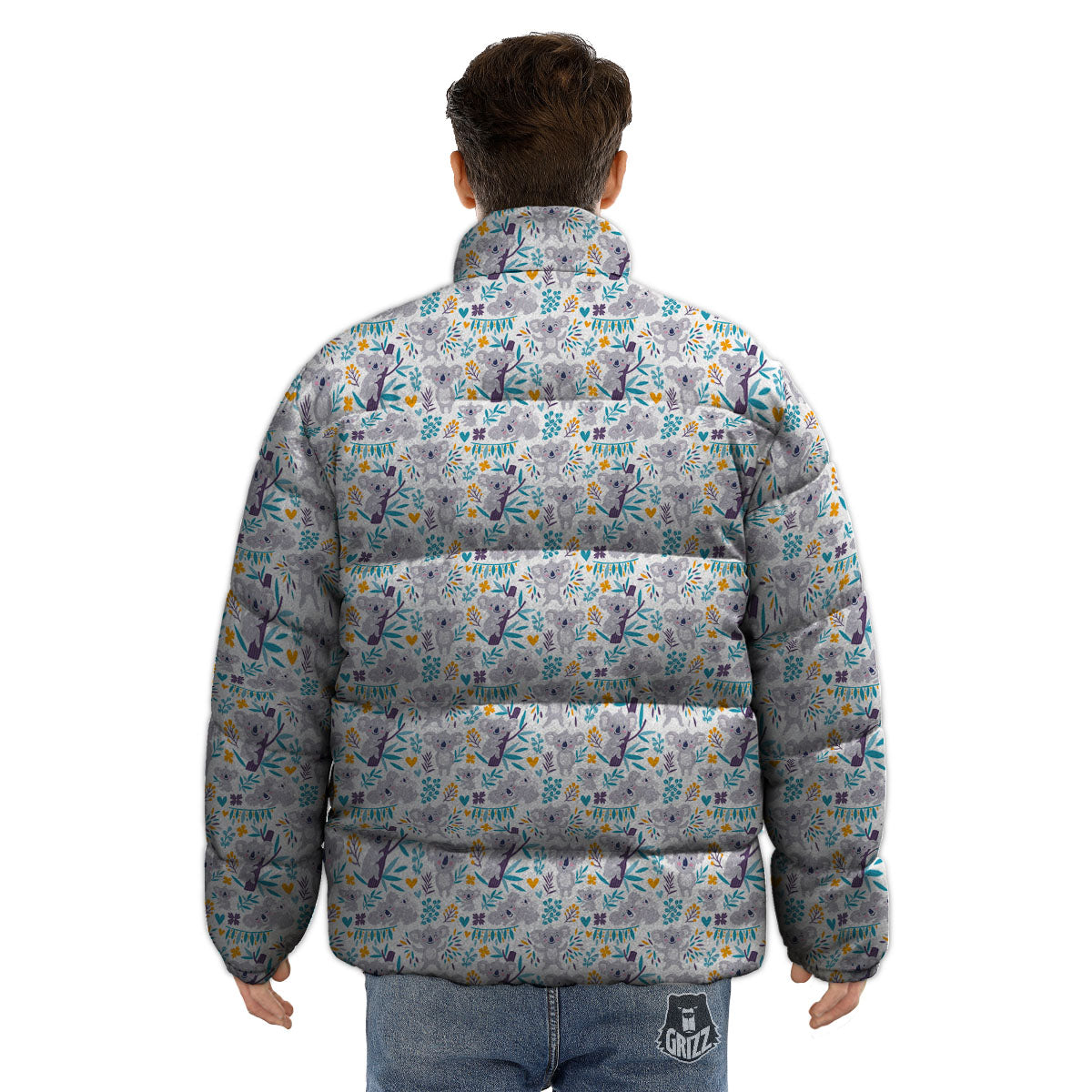 Koala Cartoon Print Pattern Puffer Jacket-grizzshop
