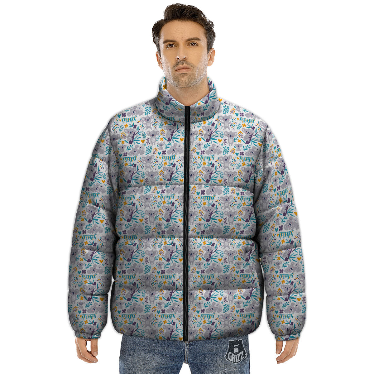 Koala Cartoon Print Pattern Puffer Jacket-grizzshop