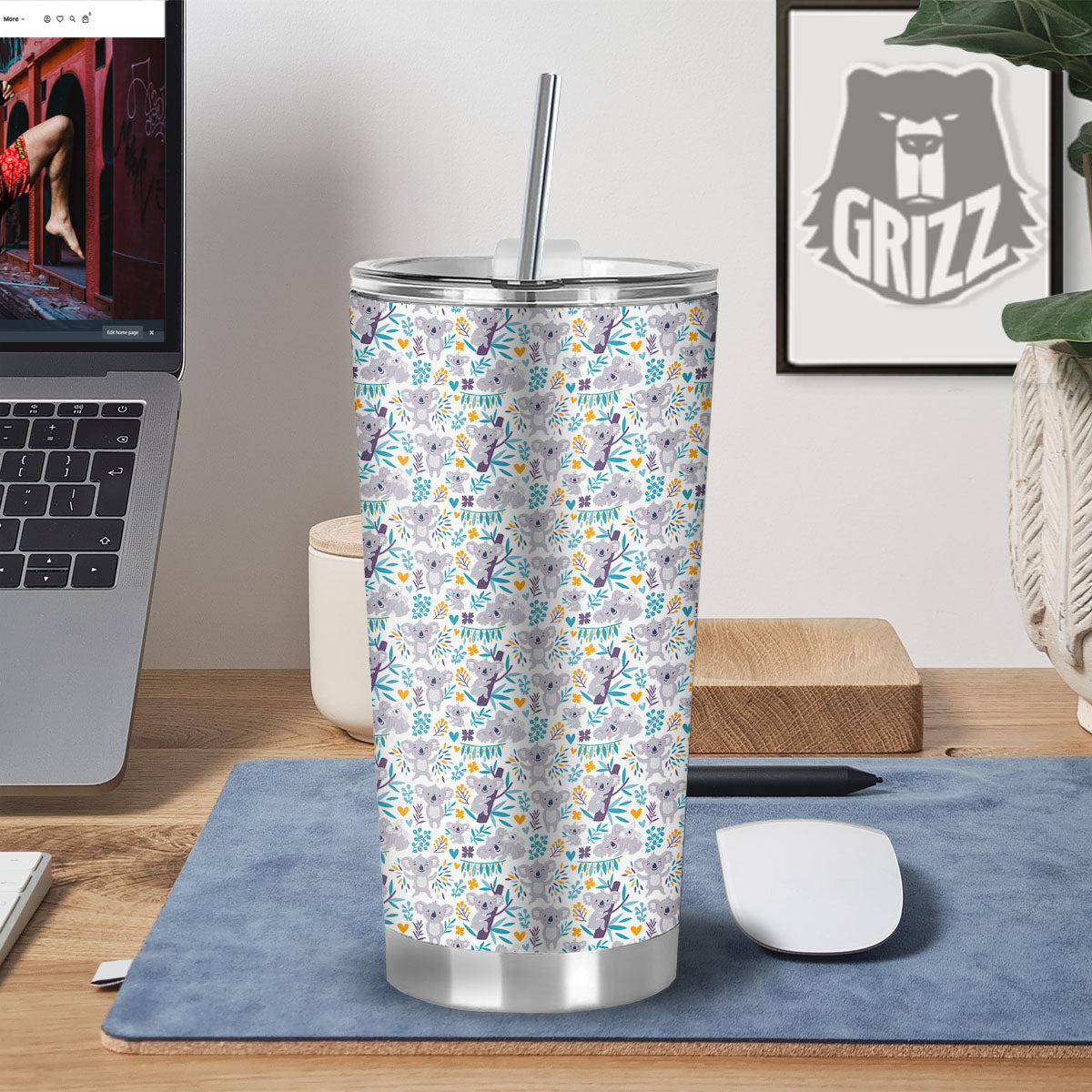 Koala Cartoon Print Pattern Tumbler-grizzshop