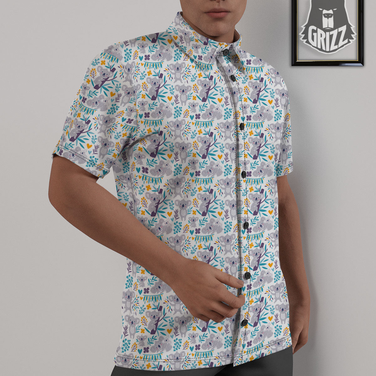 Koala Cartoon Print Pattern Untucked Shirts-grizzshop