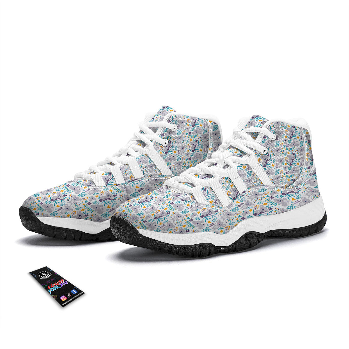 Koala Cartoon Print Pattern White Bball Shoes-grizzshop