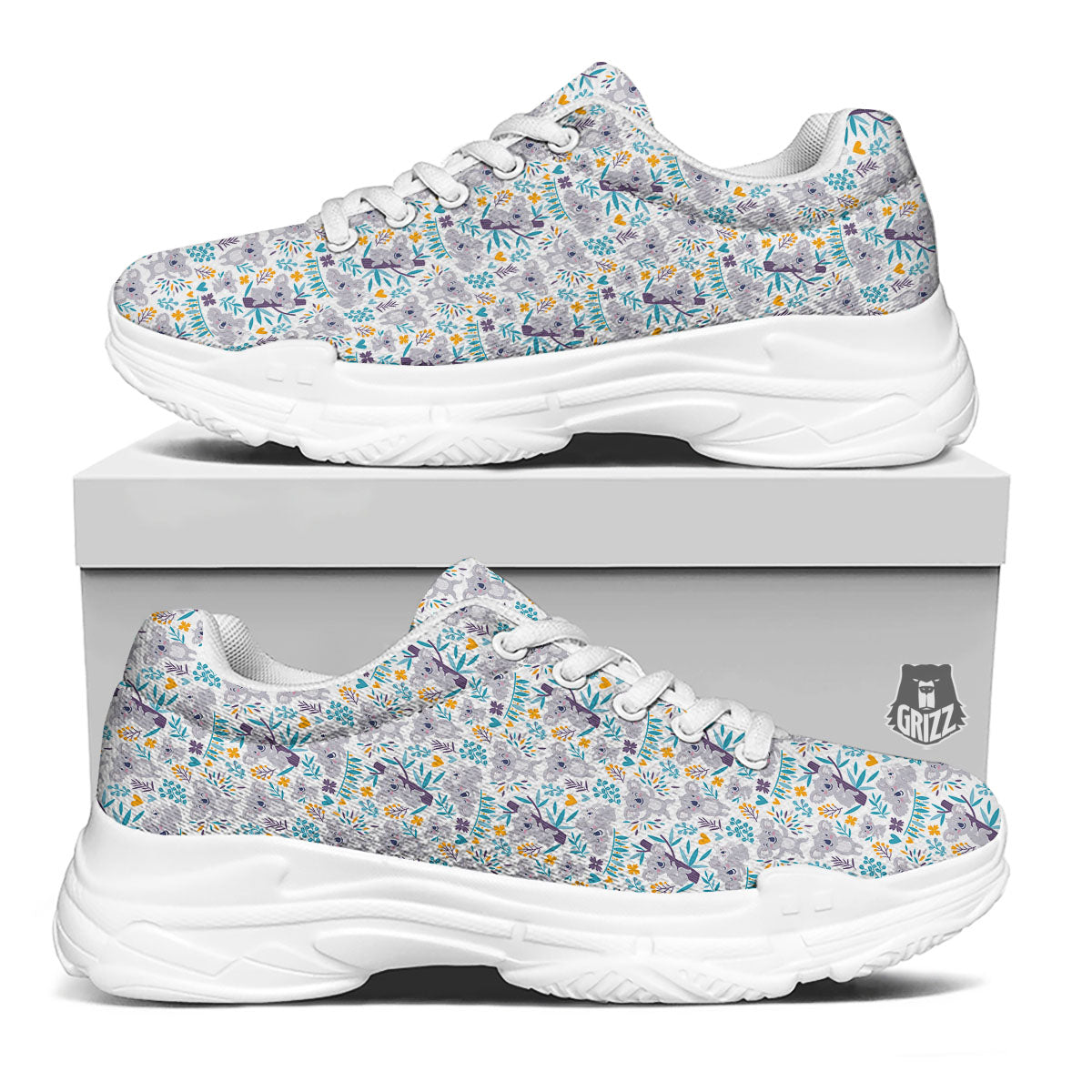 Koala Cartoon Print Pattern White Chunky Shoes-grizzshop