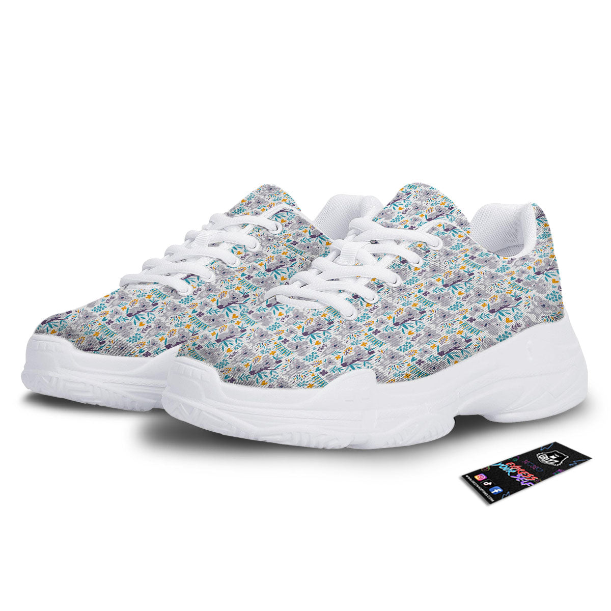 Koala Cartoon Print Pattern White Chunky Shoes-grizzshop