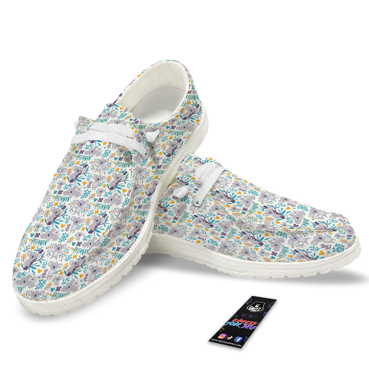Koala Cartoon Print Pattern White Loafers-grizzshop