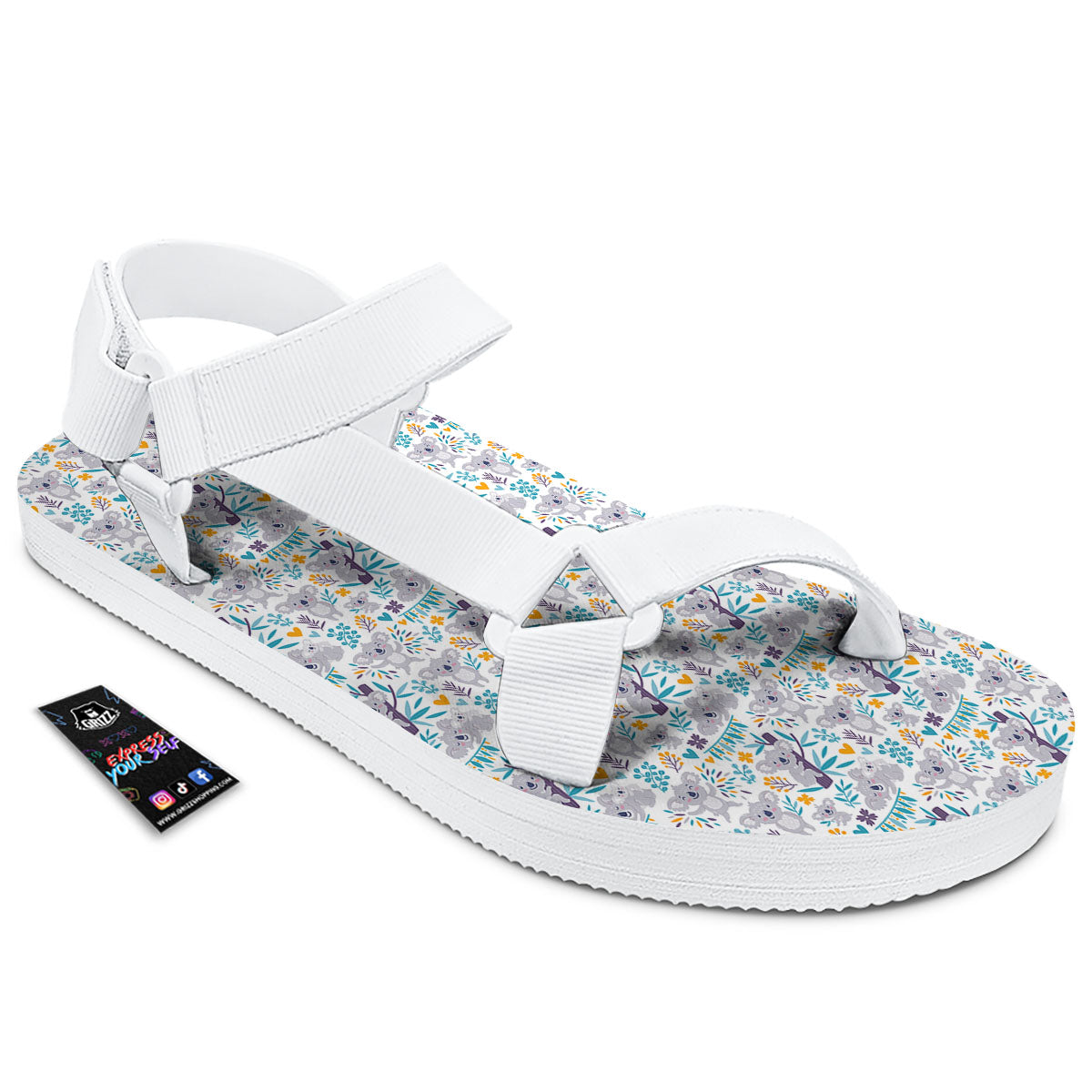 Koala Cartoon Print Pattern White Open Toe Sandals-grizzshop