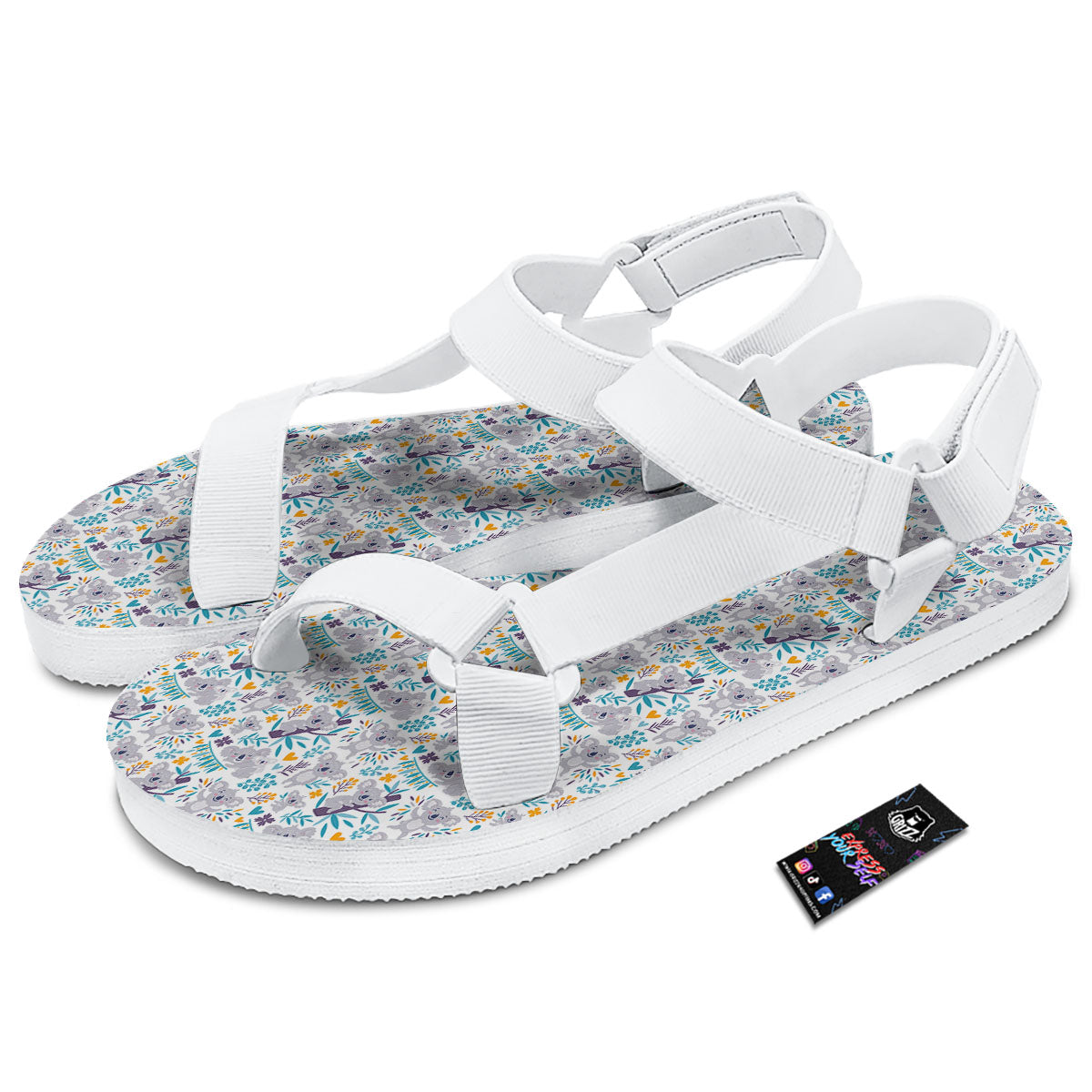 Koala Cartoon Print Pattern White Open Toe Sandals-grizzshop