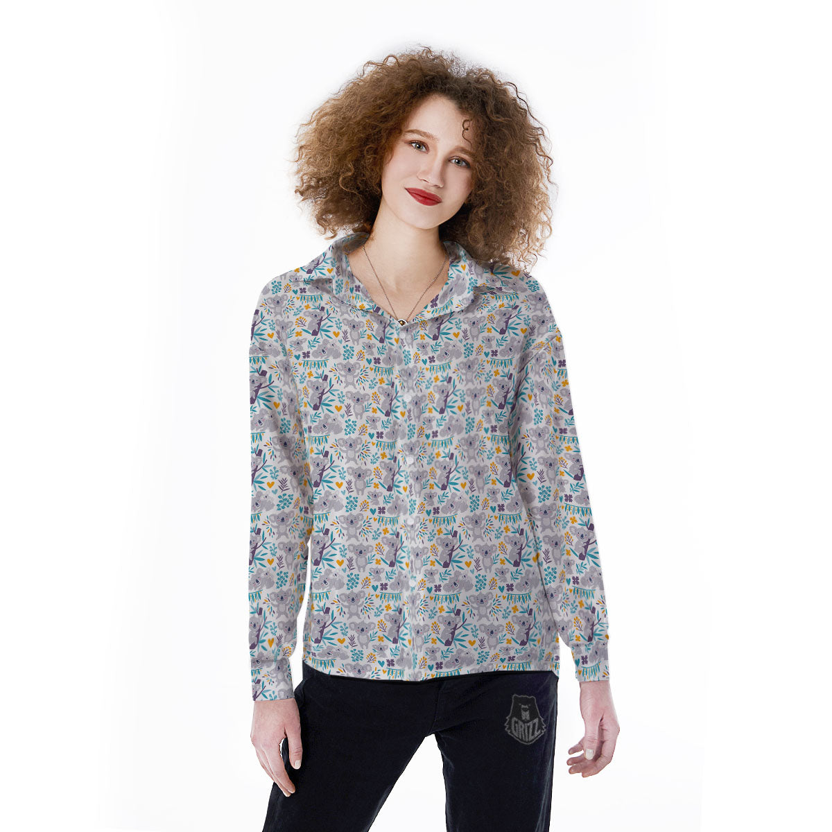 Koala Cartoon Print Pattern Women's Long Sleeve Shirts-grizzshop