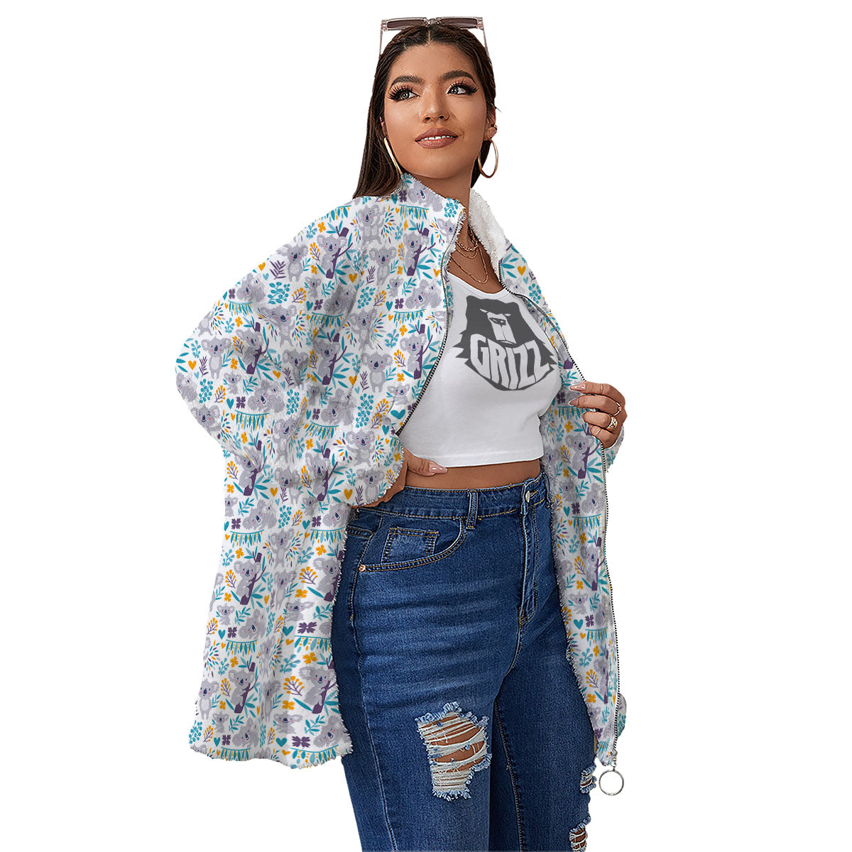 Koala Cartoon Print Pattern Women's Sherpa Jacket-grizzshop