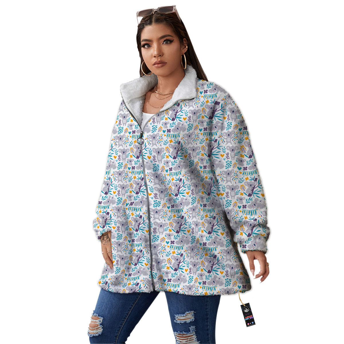 Koala Cartoon Print Pattern Women's Sherpa Jacket-grizzshop