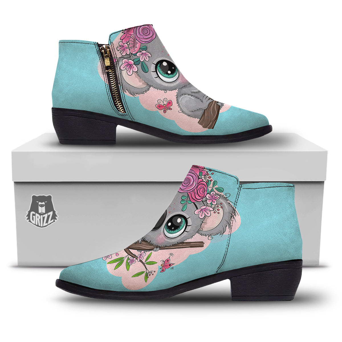 Koala Cute Print Ankle Boots-grizzshop